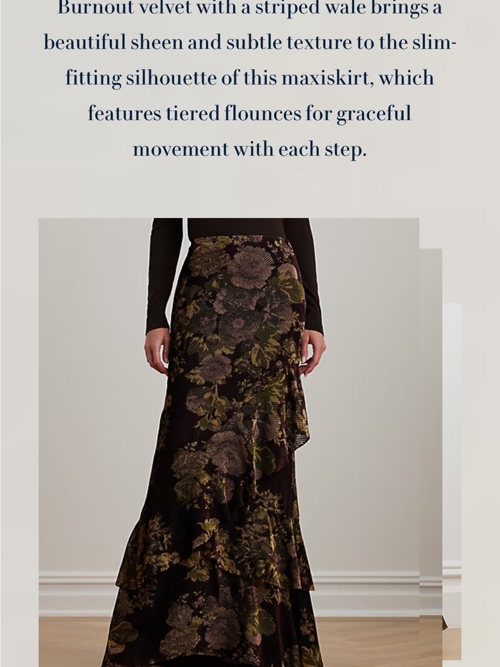 Ralph Lauren Black Maxi Skirt with Olive Floral Burnout